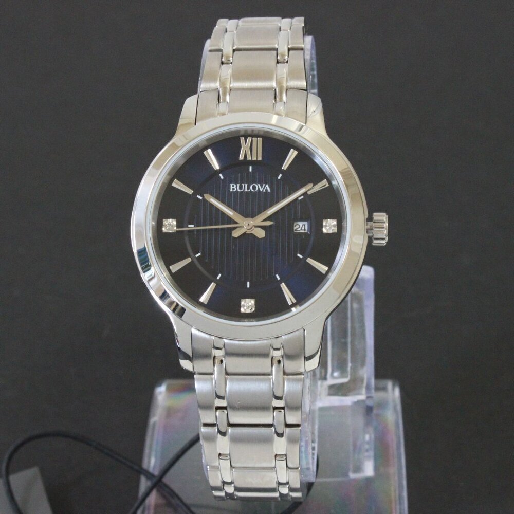 Bulova Classic Diamond Accent Ladies Watch Stainless Deep Blue Dial 32mm - Picture 3 of 14